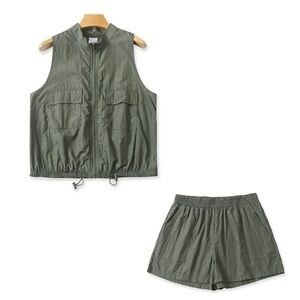 Olive green vest and shorts
